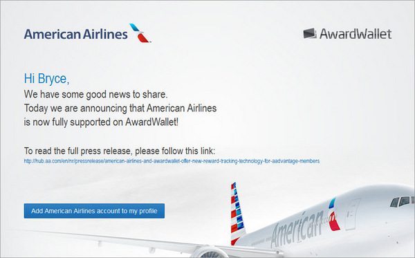 Track American Airlines AAdvantage Frequent Flier Accounts with AwardWallet