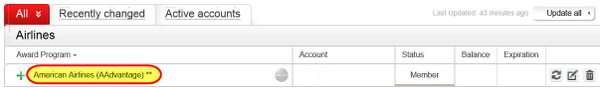 Track American Airlines AAdvantage Frequent Flier Accounts with AwardWallet