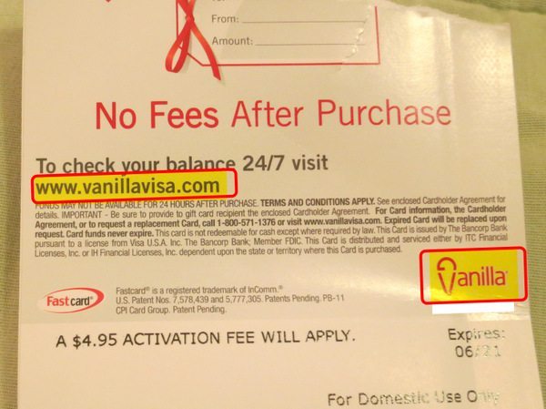 Back of Vanilla Visa Gift Card