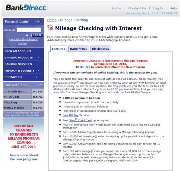 BankDirect Mileage Checking