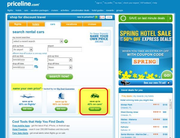 varme kaskade Alternativt forslag Cheap Car Rentals: Priceline's “Name Your Own Price” | Million Mile Secrets