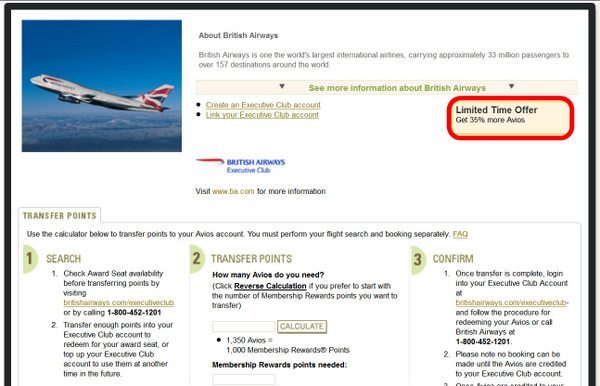 British Airways Transfer Bonus