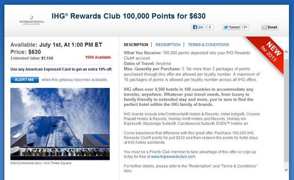 Daily Getways Priority Club-3 Daily Getaways Priority Club Points for Sale