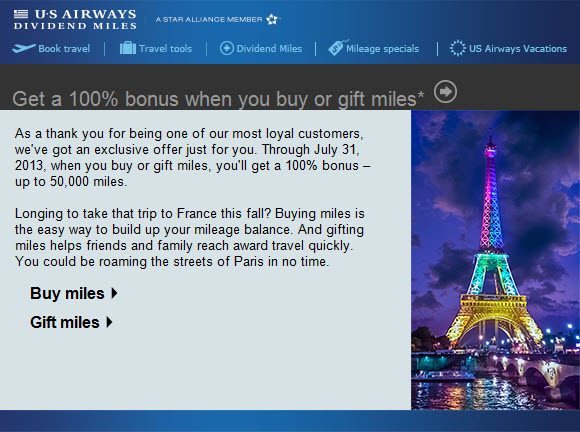 Buy US Airways Miles Bonus July 2013