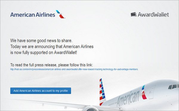 Track American Airlines AAdvantage Frequent Flier Accounts with AwardWallet