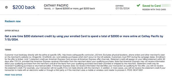 200 AMEX Statement Credit For Buying A Cathay Pacific Ticket