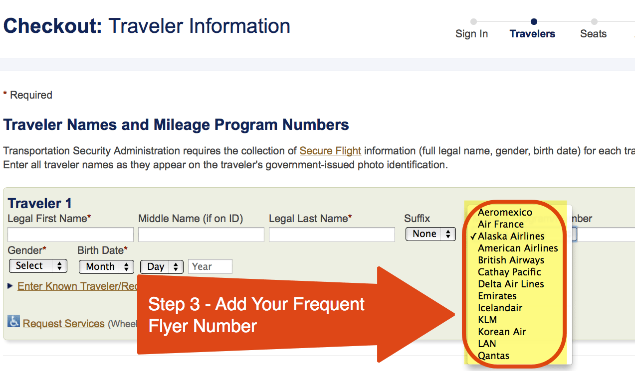 Step 3 - Add Your Frequent Flyer Number
