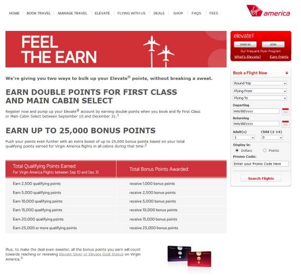 Virgin America Offering Double Points and Up to 25,000 Bonus Points