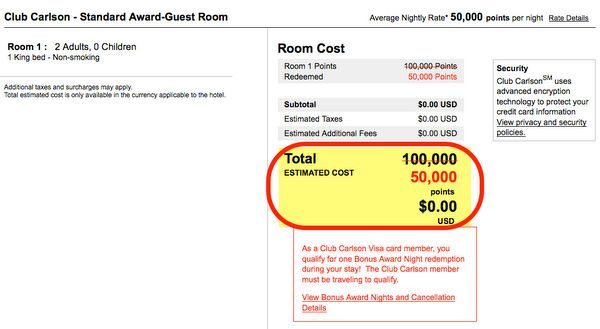 Club Carlson Card Free Hotel Night Do You Need Points For ALL Nights In Your Account