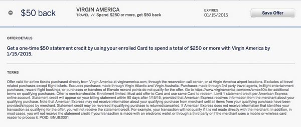 AMEX Offers Get 50 From Virgin America 25 From Verizon FiOS