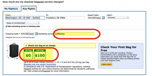 united airlines checked baggage fee