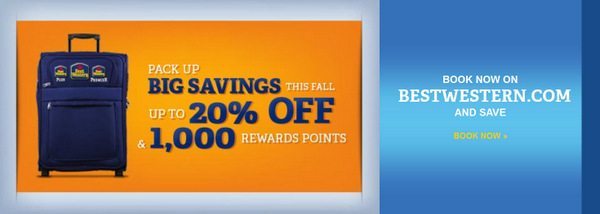 1,000 Points and 20% Off for Booking Online with Best Western Back to Business Promotion