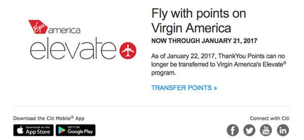 Citi Removes Virgin America As A ThankYou Point Transfer Partner