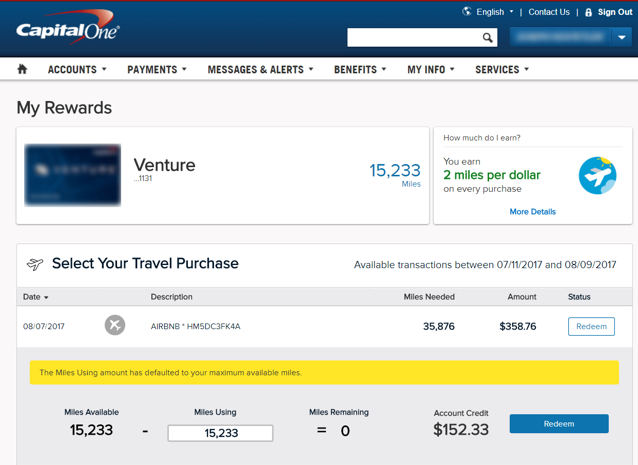 Capital One Miles Rewards Redemption Chart