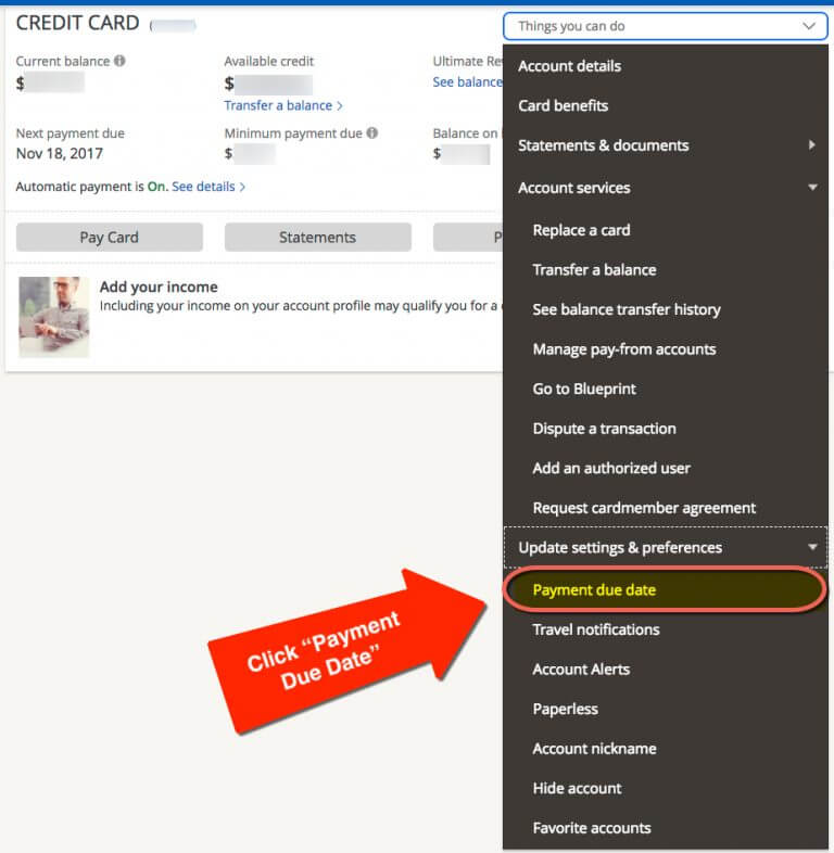 Change Credit Card Payment Due Date