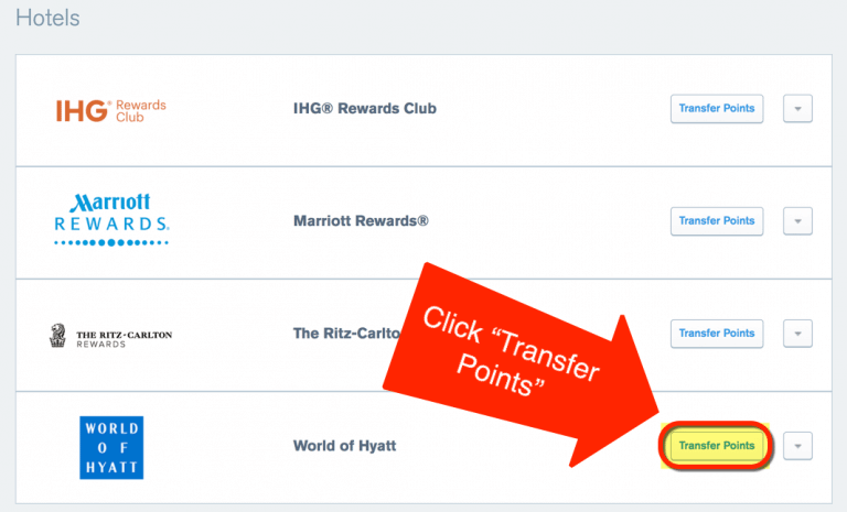 Screen showing how to transfer Chase Ultimate Rewards points to travel partners