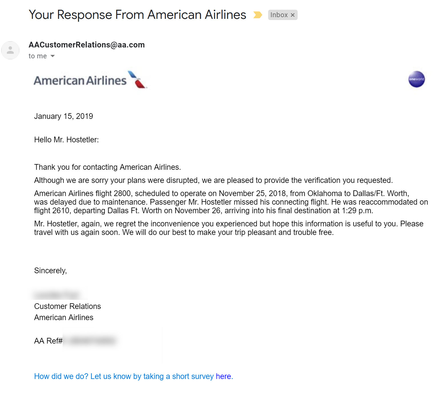 american airlines reimbursement for delayed baggage