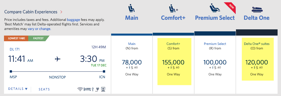 Delta Airlines Partner Award Chart