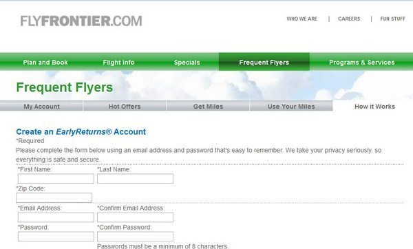 Frontier Sign Up