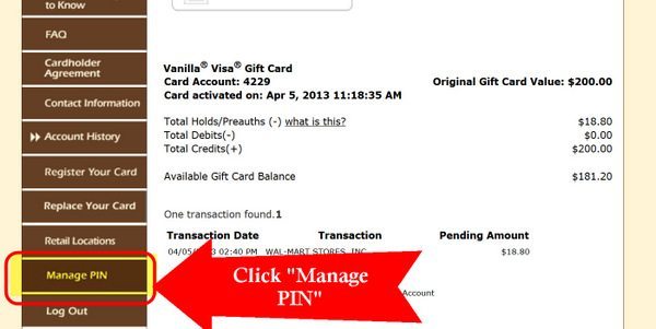 gift card pin number