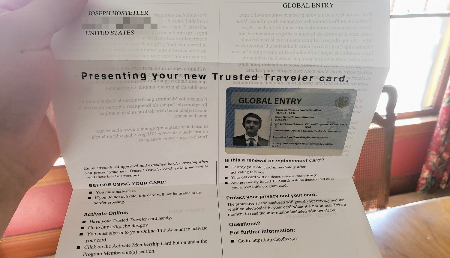 global entry card domestic travel