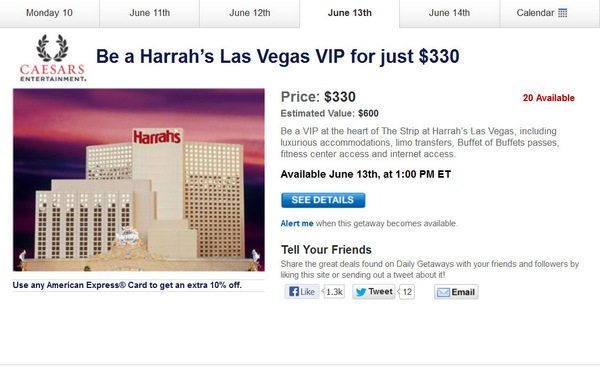 Daily Getaways Harrah's Las Vegas VIP Offer