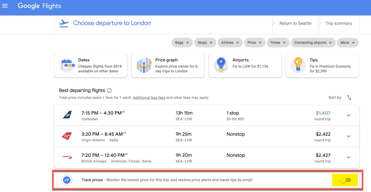 Flight Price Chart Google