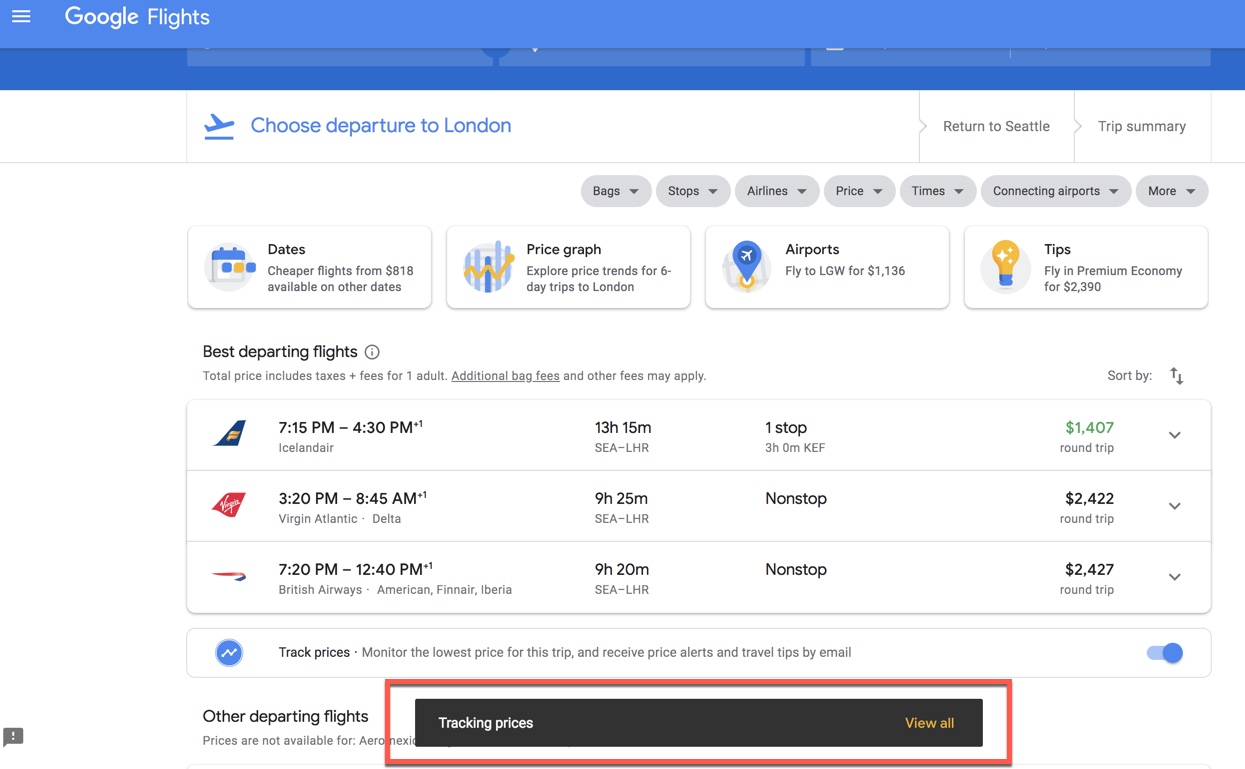 Google Flights Price Chart