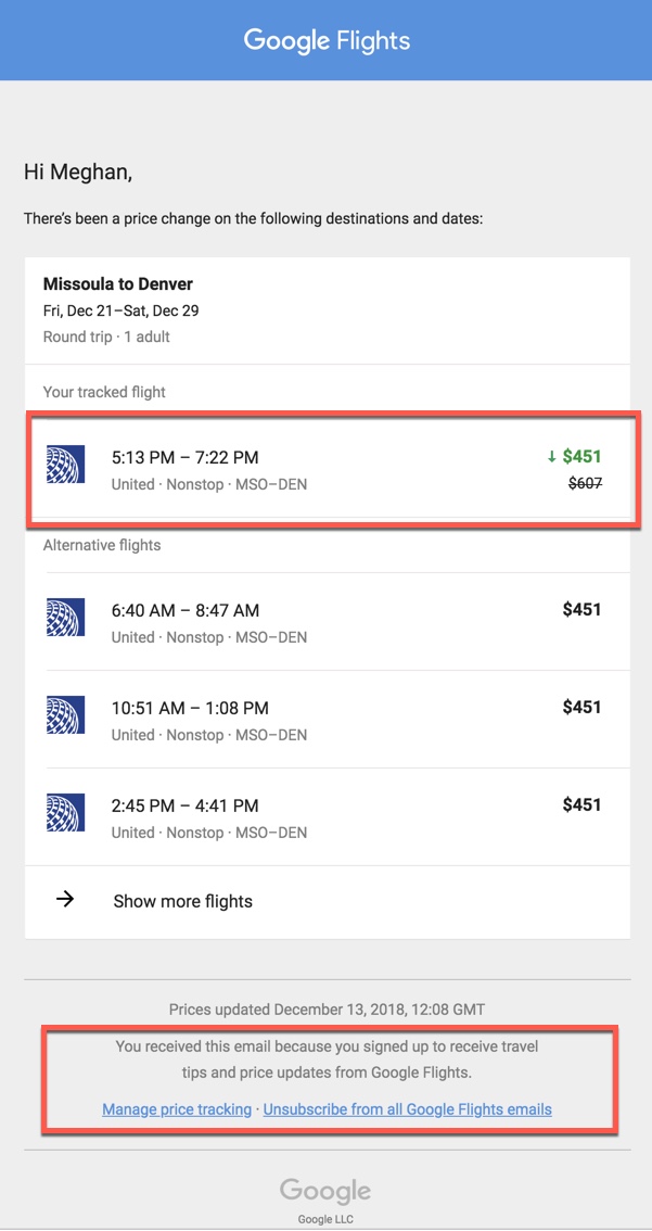 Google Flights Chart