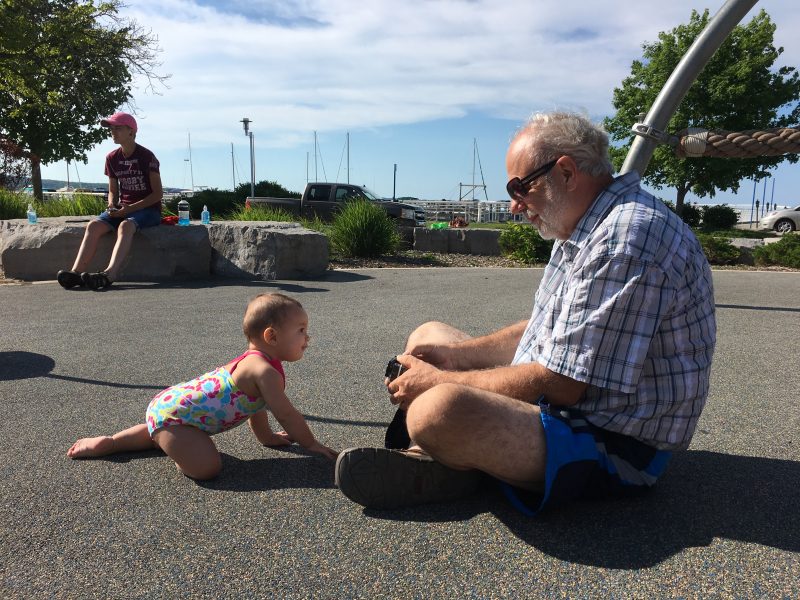 Arya and Her Grandpa at the Splash Pad