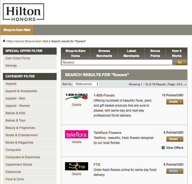 Hilton Shopping Portal For Flowers