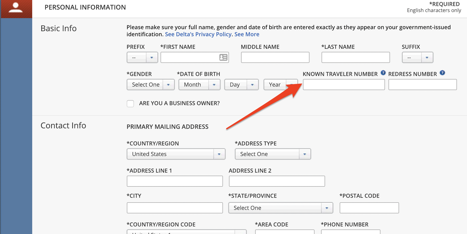 known traveller number example