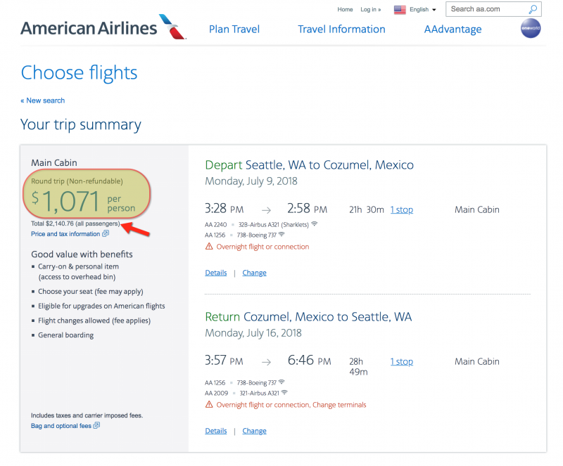 This Same Flight Would be $1,071 per Person, If We Didn't Use Points