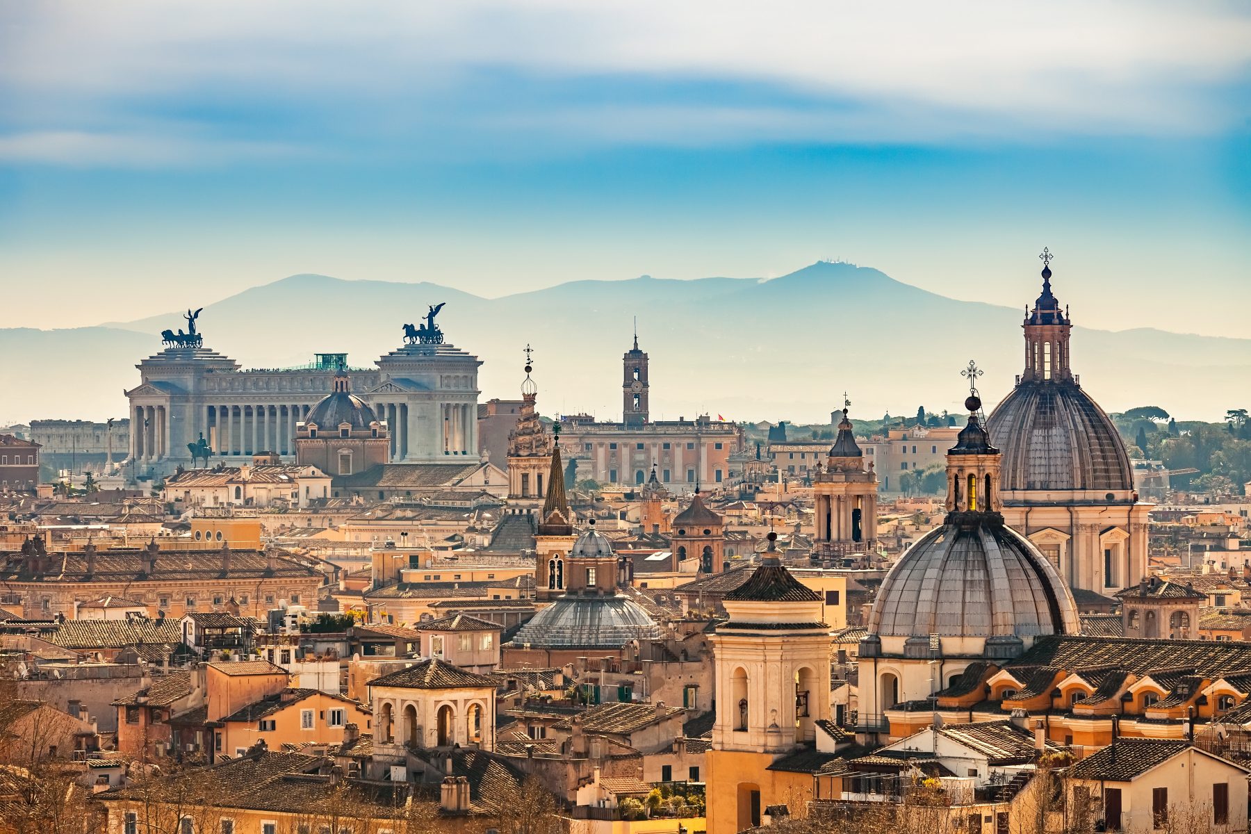 Skyline of modern Rome, Italy